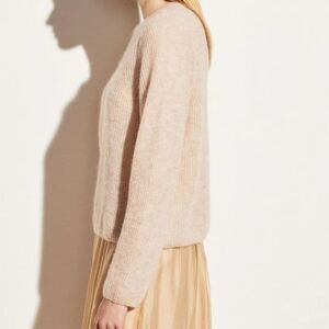 EUC Vince‎ Featherweight Ribbed Mohair Pullover Knit Pale Fawn Cream Size Small